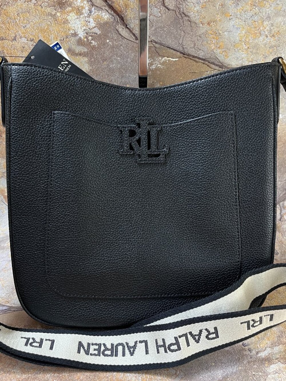 NWT Lauren Ralph Lauren Cameryn Pebbled Leather Crossbody Bag Black
